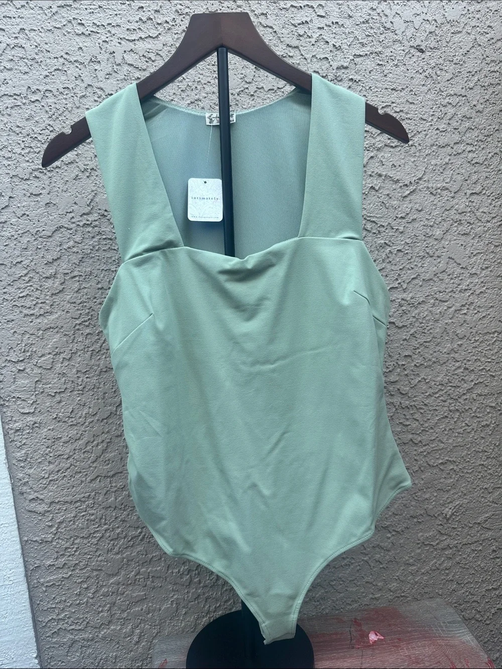Free People She So Sleek Sage Square-Neck Bodysuit
